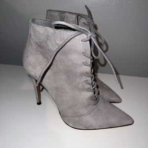 Something Navy Grey Suede Lace Up Ankle Booties